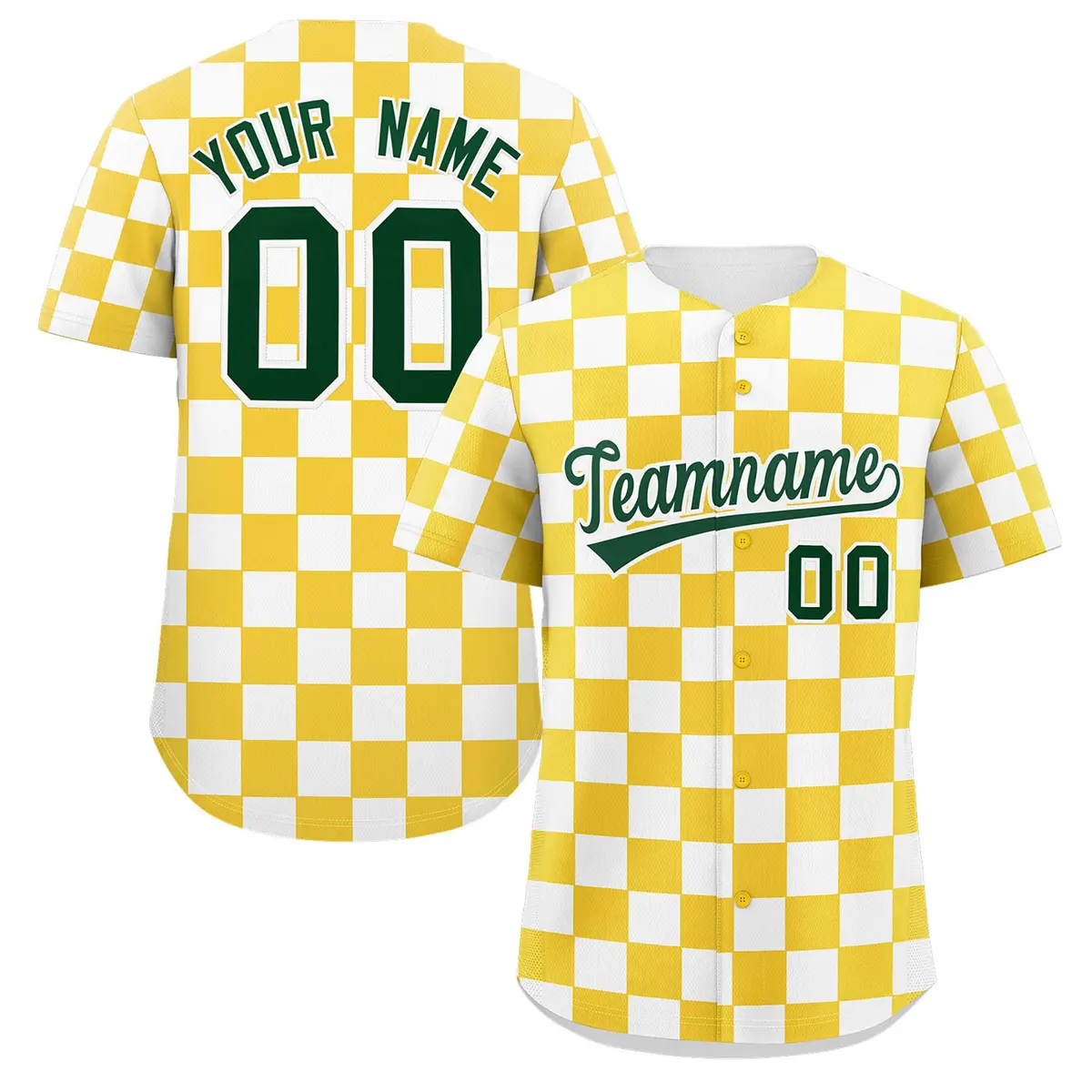 Gold White Square Grid Color Block Baseball Jersey