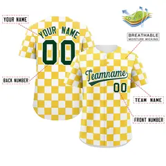 Gold White Square Grid Color Block Baseball Jersey 2