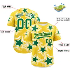 Gold White Star Graffiti Baseball Jersey 2
