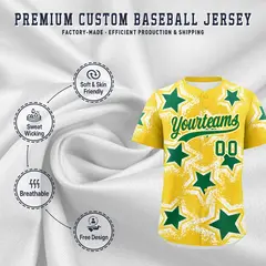 Gold White Star Graffiti Baseball Jersey 3