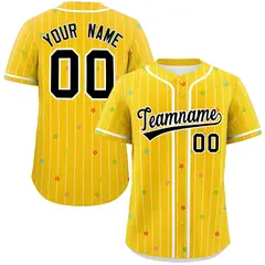 Gold White Star Pattern Stripe Authentic Baseball Jersey 1
