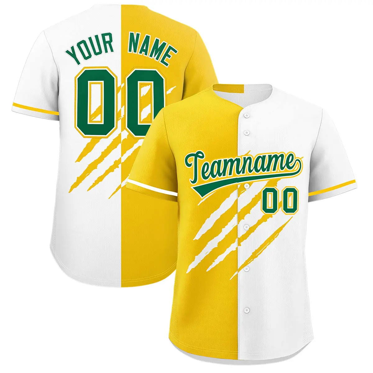Gold White Tiger Claw Scratch Split Pattern Baseball Jersey