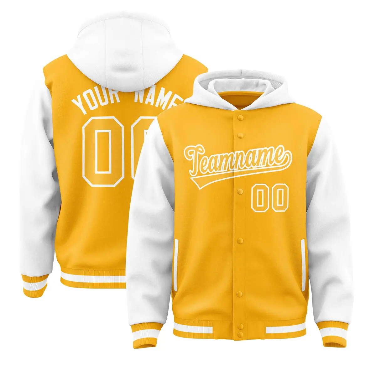 Gold White Two Tone Raglan Varsity Letterman Jacket Hoodie