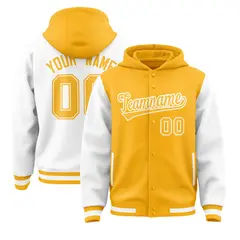 Gold White Two Tone Raglan Varsity Letterman Jacket Hoodie 1