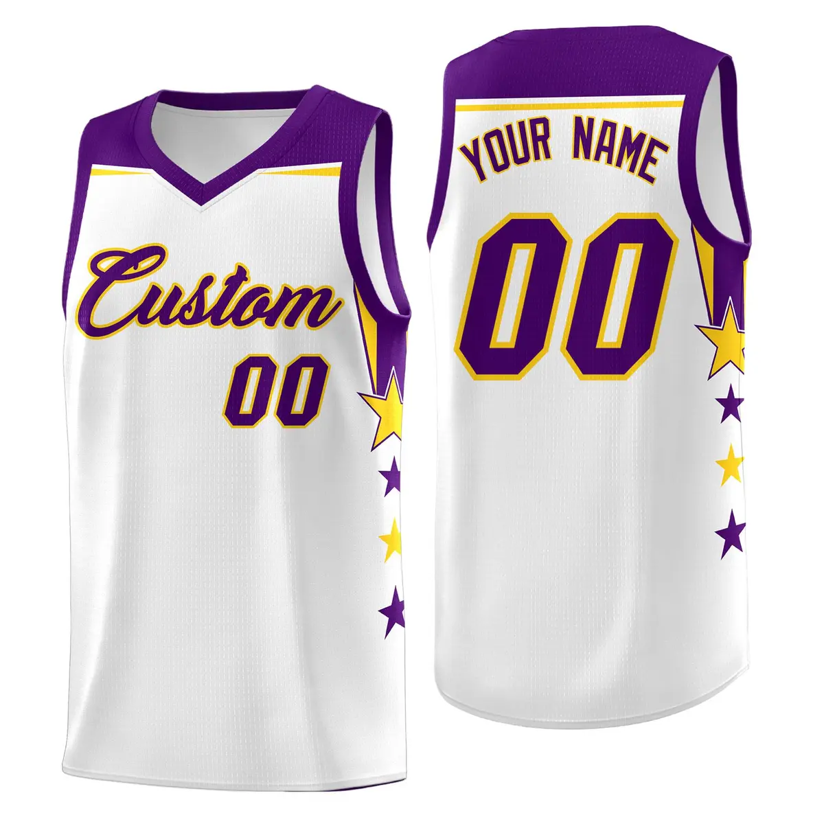 Gold White Two Tone Side Star Color Block Breathable Basketball Jersey