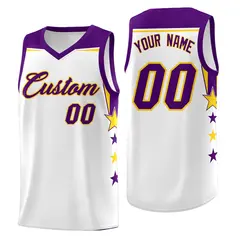 Gold White Two Tone Side Star Color Block Breathable Basketball Jersey 1