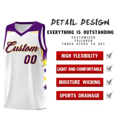 Gold White Two Tone Side Star Color Block Breathable Basketball Jersey 2