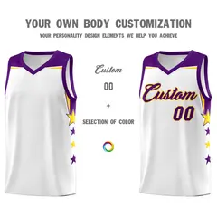 Gold White Two Tone Side Star Color Block Breathable Basketball Jersey 3