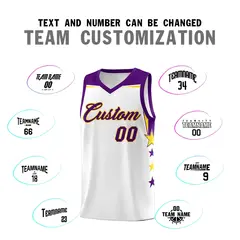 Gold White Two Tone Side Star Color Block Breathable Basketball Jersey 4