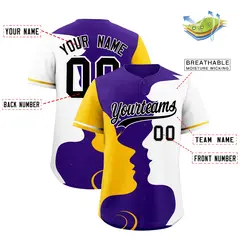 Gold White Valentine's Day Couple Silhouettes Baseball Jersey 3
