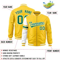 Gold White Varsity Full-Zip Raglan Stripe Letterman Bomber Jacket 2