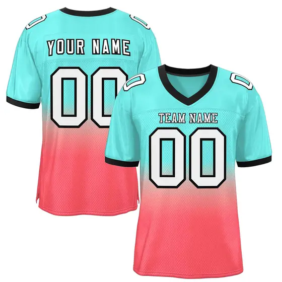 Gradient Aqua Light Red White-Black Outdoor Football Jersey