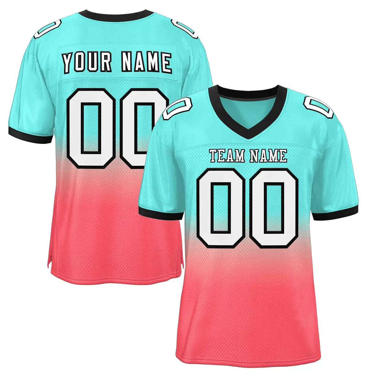 Gradient Aqua Light Red White-Black Outdoor Football Jersey