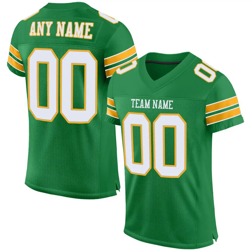 Grass Green White-Gold Classic Mesh Football Jersey
