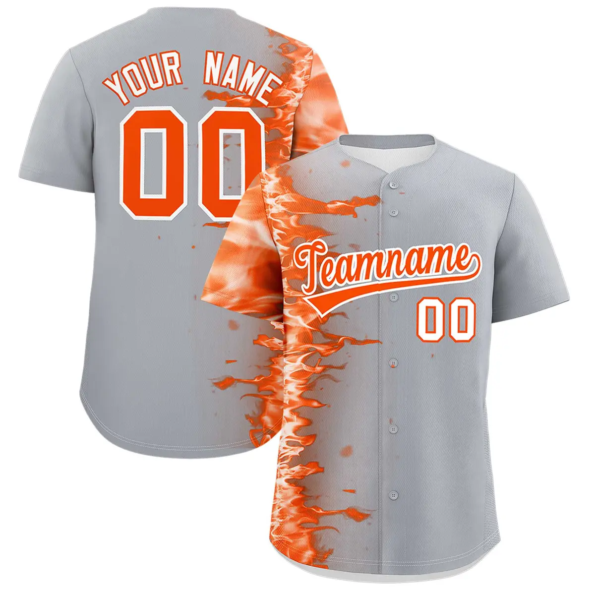 Gray 3D Flame Design Authentic Baseball Jersey