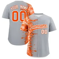 Gray 3D Flame Design Authentic Baseball Jersey 1
