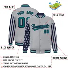 Gray American Flag Varsity Raglan Letterman Bomber Jacket 2
