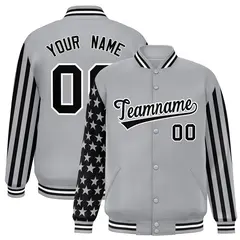 Gray American Flag Varsity Raglan Letterman Bomber Jacket 1