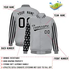Gray American Flag Varsity Raglan Letterman Bomber Jacket 2