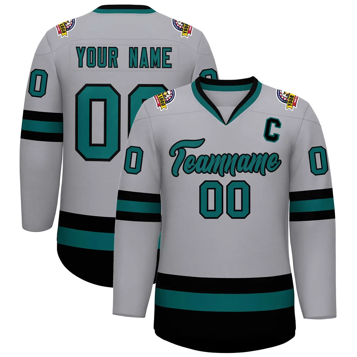 Gray Aqua-Black Classic Hockey Jersey