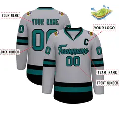 Gray Aqua-Black Classic Hockey Jersey 2