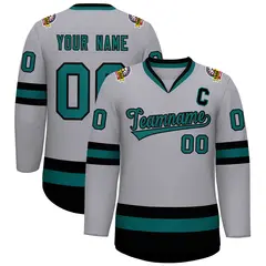 Gray Aqua-Black Classic Hockey Jersey 1
