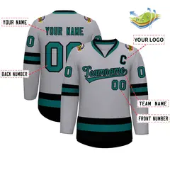 Gray Aqua-Black Classic Hockey Jersey 2