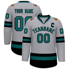 Gray Aqua-Black Classic Hockey Jersey 1
