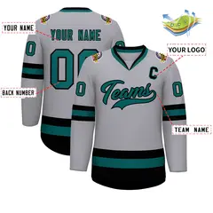 Gray Aqua-Black Classic Hockey Jersey 2