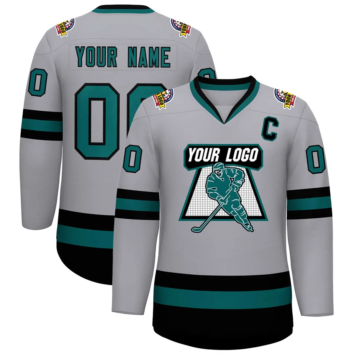 Gray Aqua-Black Classic Hockey Jersey