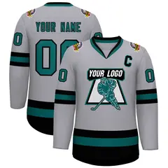 Gray Aqua-Black Classic Hockey Jersey 1