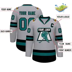 Gray Aqua-Black Classic Hockey Jersey 2