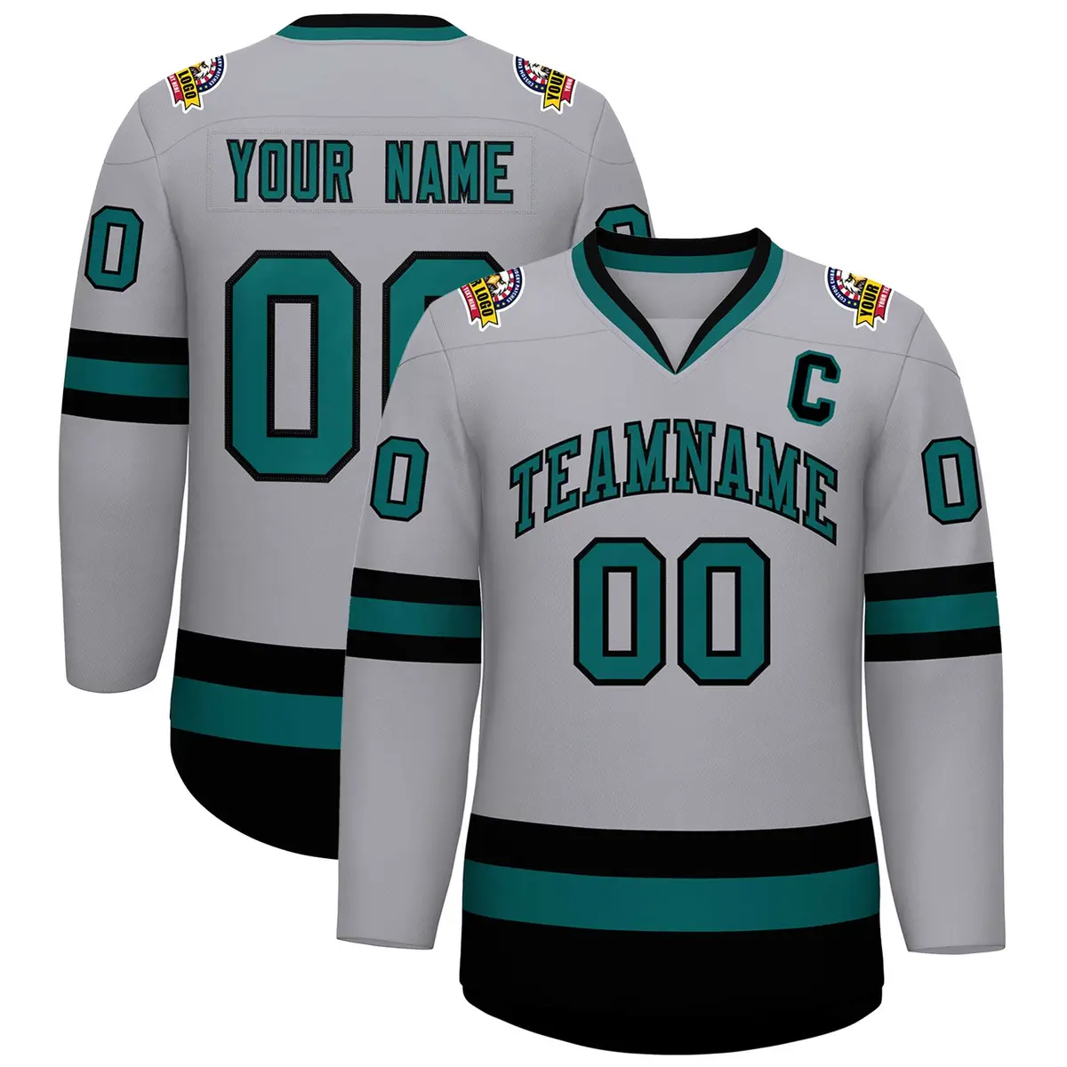 Gray Aqua-Black Classic Hockey Jersey
