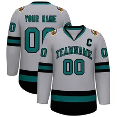 Gray Aqua-Black Classic Hockey Jersey 1