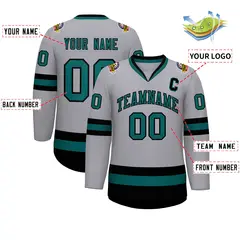 Gray Aqua-Black Classic Hockey Jersey 2