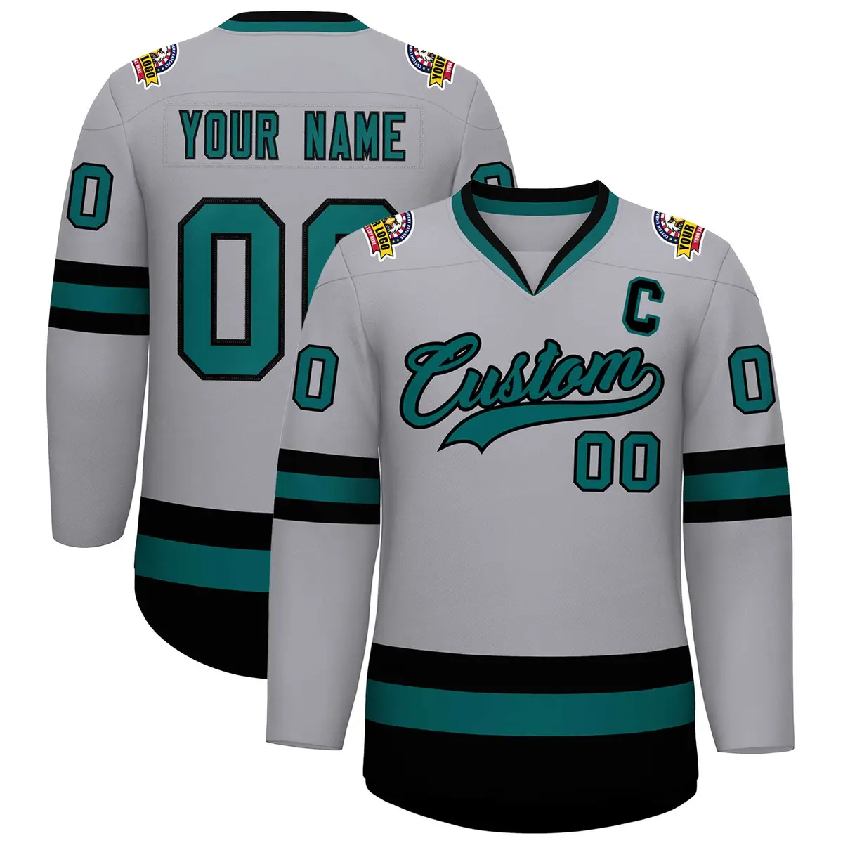 Gray Aqua-Black Classic Hockey Jersey