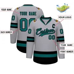 Gray Aqua-Black Classic Hockey Jersey 2