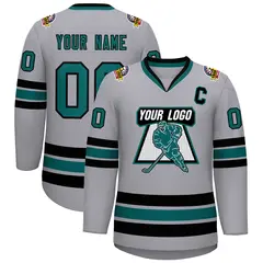 Gray Aqua-Black Classic Hockey Jersey 1