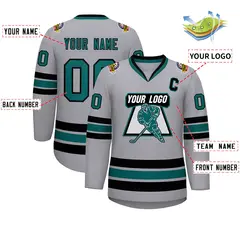 Gray Aqua-Black Classic Hockey Jersey 2