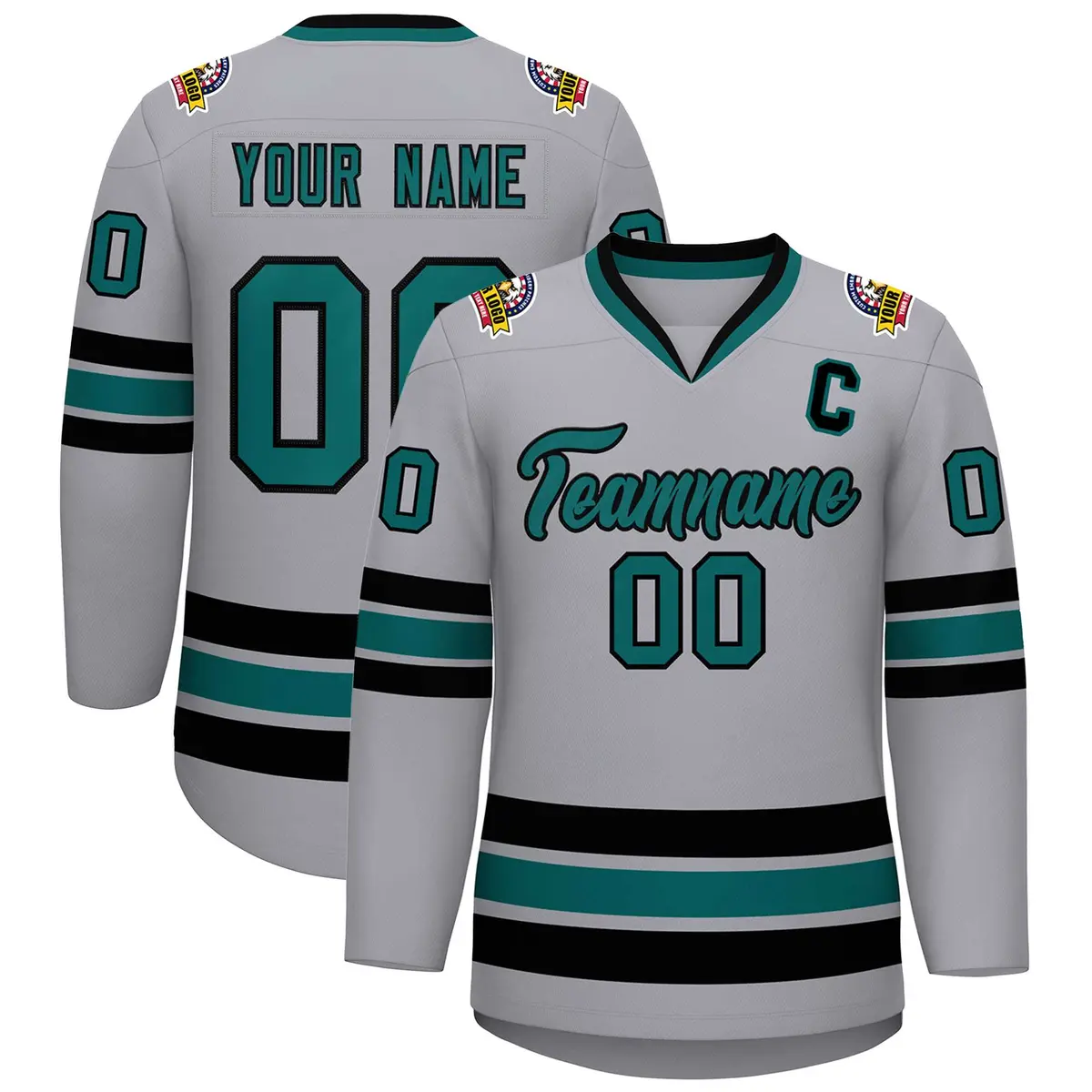 Gray Aqua-Black Classic Hockey Jersey