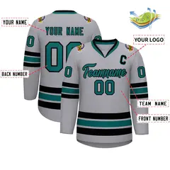Gray Aqua-Black Classic Hockey Jersey 2