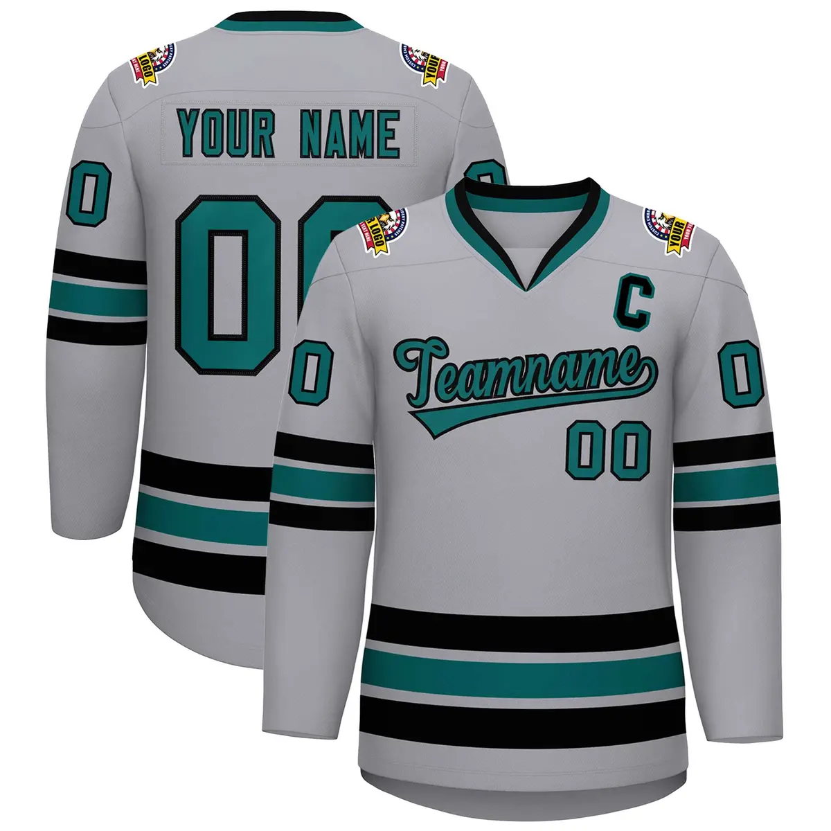 Gray Aqua-Black Classic Hockey Jersey