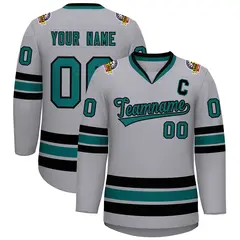 Gray Aqua-Black Classic Hockey Jersey 1