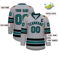 Gray Aqua-Black Classic Hockey Jersey 2