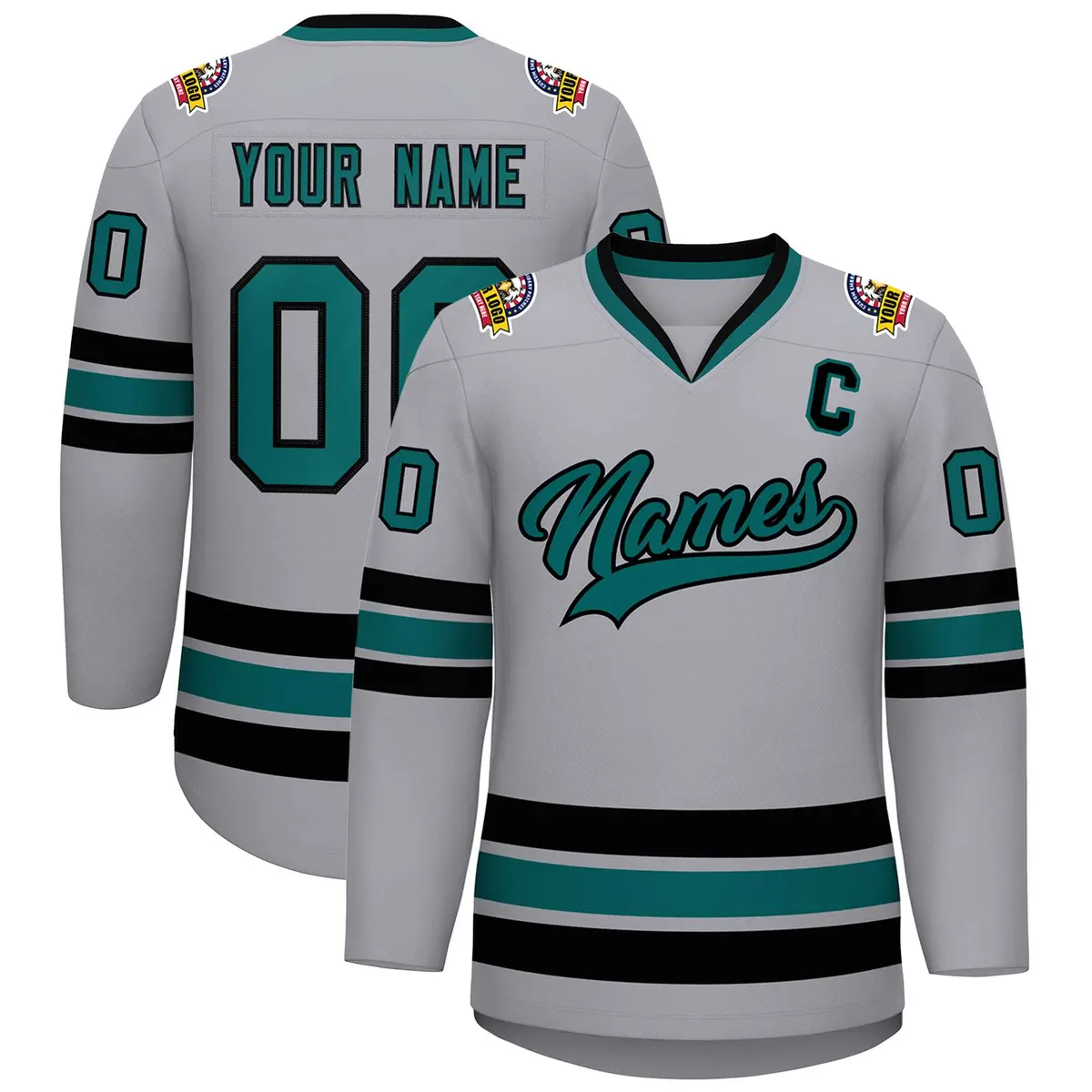 Gray Aqua-Black Classic Hockey Jersey