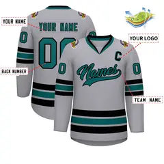 Gray Aqua-Black Classic Hockey Jersey 2