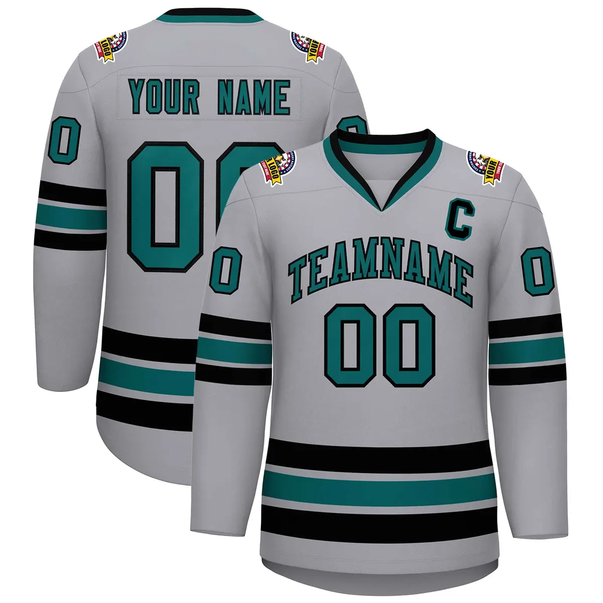 Gray Aqua-Black Classic Hockey Jersey
