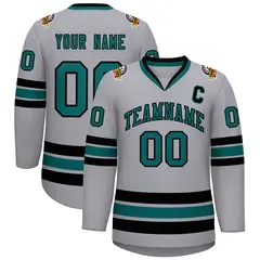 Gray Aqua-Black Classic Hockey Jersey 1
