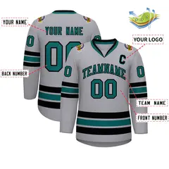 Gray Aqua-Black Classic Hockey Jersey 2