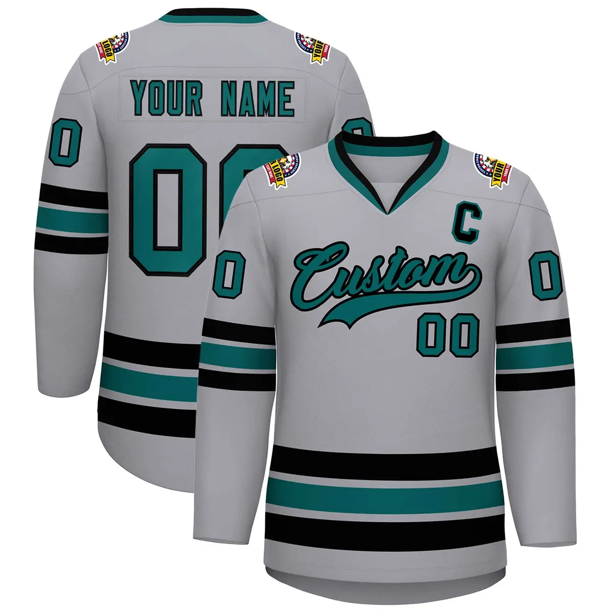 Gray Aqua-Black Classic Hockey Jersey